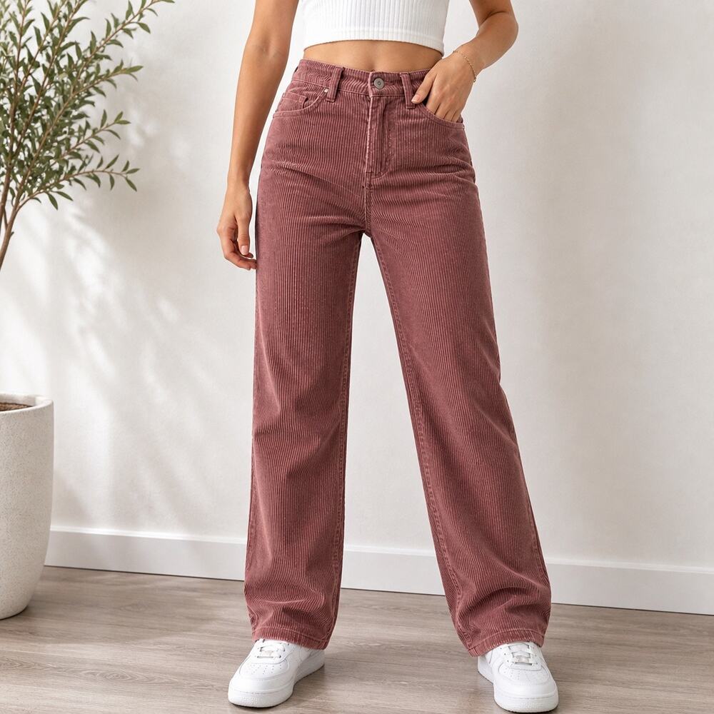 SHEIN Burgundy Corduroy Straight Leg Pants Sz XS
